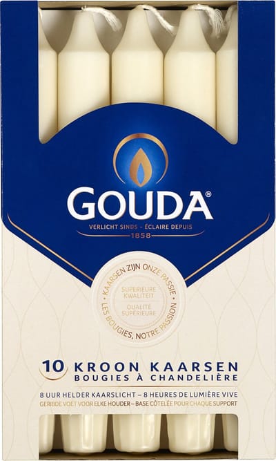 Gouda Dinerkaarsen Ivoor 20 cm - 10 Stuks