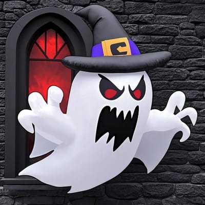Opblaasbare Geest - Raamdecoratie Halloween - Tuinfeest Aankleden - Met Ingebouwde LED - 5 Feet Hoog - Wit