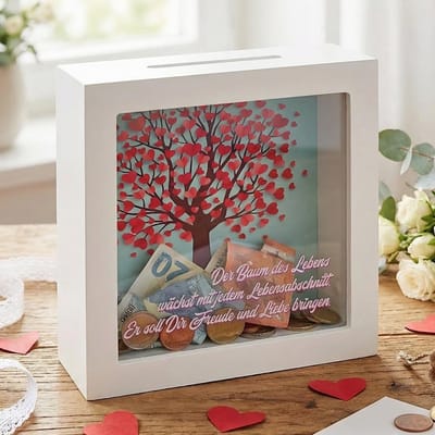 Dailygoods- Spaarpot Hout - Decoratieve Spaarlijst - Gelddoos - Transparant - 15 x 15 x 5 cm - Stijlvol en Veelzijdig