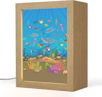 Nachtlampje 15x20 cm - Kinder lampje - Zeedieren - Onderwaterwereld - Oceaan - Onderwater - Tafellamp kinderkamer - Slaapkamer lamp - Bedlamp kinderen - Kinderlampje stopcontact - Wandlamp babykamer - Nachtlampjes