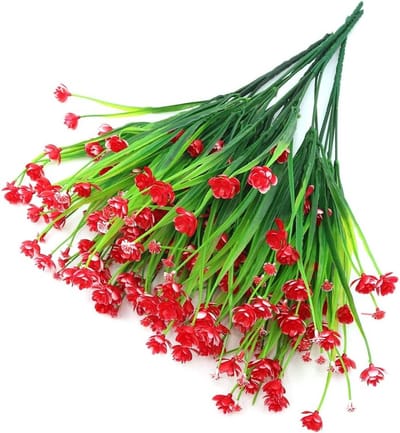 Kunstplanten Set van 5 - 7-takkige Lentegras Gypsophila Boeket Decoratie voor Binnen en Buiten, Perfect voor Bruiloften en Tuinversiering