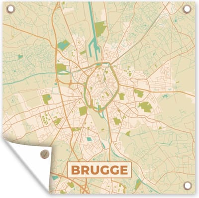 Tuin poster Brugge - Kaart - Plattegrond - Brugge - Stadskaart - 200x200 cm - Tuindoek