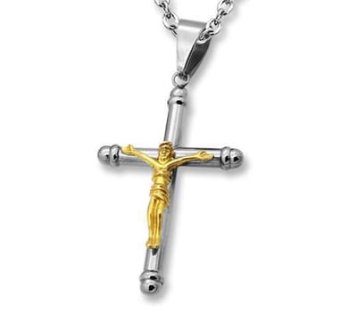Amanto Ketting Djay - 316L Staal - Kruis - Christus - 62x38 mm - 60 cm