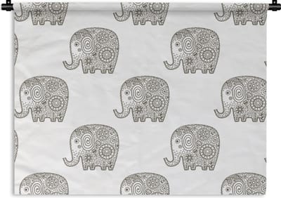 Wandkleed - Wanddoek - Doodle - Olifant - Design - 60x45 cm - Wandtapijt