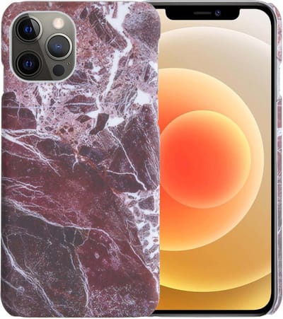Hoesje Geschikt voor iPhone 12 Pro Max Hoesje Marmer Case Hard Cover - Hoes Geschikt voor iPhone 12 Pro Max Case Marmer Hoesje Backcover - Rood