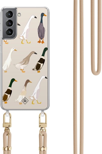 Casimoda® hoesje met beige koord - Geschikt voor Samsung S21 Plus - Giraffe - Afneembaar koord - TPU/polycarbonaat - Bruin/beige
