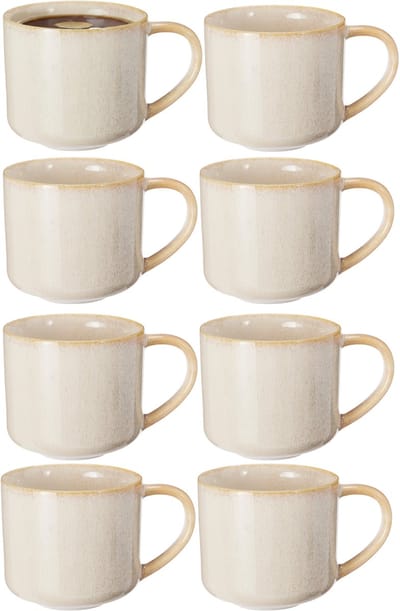 Excellent Houseware Koffiemok/theemok - set 8x - Rustic - beige - 330 ml - mokken - keramiek