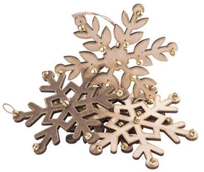 ARTYFETES - 4 houten sneeuwvlokken glitter en gouden belletjes 18 cm kerstdecoratie