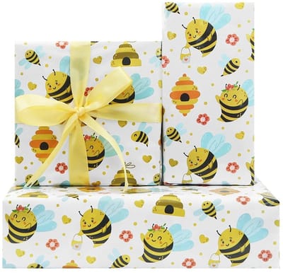 Dailygoods- Cadeaupapier Verjaardag - Inpakpapier Kinderen - Bijenontwerpen - 4 Vellen 50 x 70 cm - Luxe Verpakking - Creatieve Geschenken