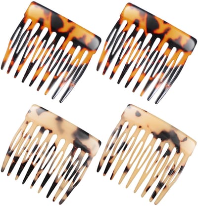 zijkam, 4 stuks kleine haarkammen, decoratieve haarkammen voor dames, knot met sterke vasthoudclips, Franse twist haarstylingaccessoires voor vrouwen en meisjes (schildpadschild)