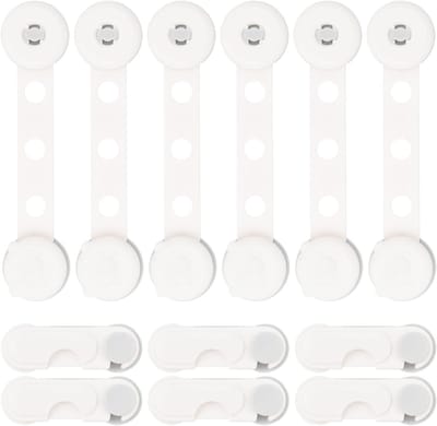Veiligheidsloten voor Lades en Deuren - 12 Stuks, Inclusief Lange en Korte Versies, Ideaal voor Kinderen en Huishoudens, Sterke Lijm en Eenvoudige Installatie