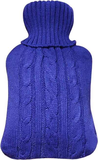 Gebreide hoes voor warmwaterkruiken (alleen hoes). Warmwaterkruikhoes afneembaar en wasbaar, zachte comfortabele warme zak voor volwassenen en kinderen, hand- en voetverwarmer voor langdurige warmte, pijnverlichting (blauw). KRUIK