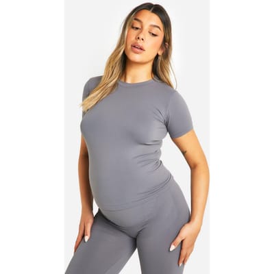 boohoo Dames Zwangerschaps Soft Touch Basic T-shirt | Houtskool | Maat: Small