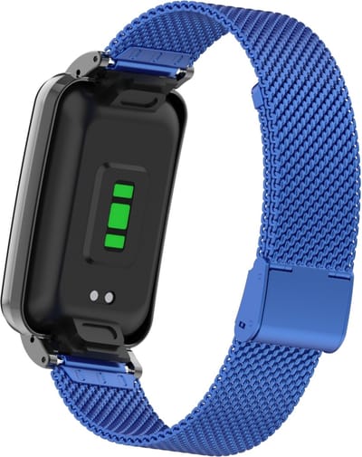 By Qubix - Milanese bandje met case - Blauw - Geschikt voor Xiaomi Smart Band 7 Pro / Mi Band 7 Pro bandje