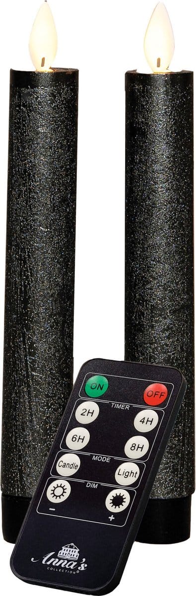 Anna's Collection LED dinerkaarsen - 2x st - antraciet grijs - 18 cm - met afstandsbediening