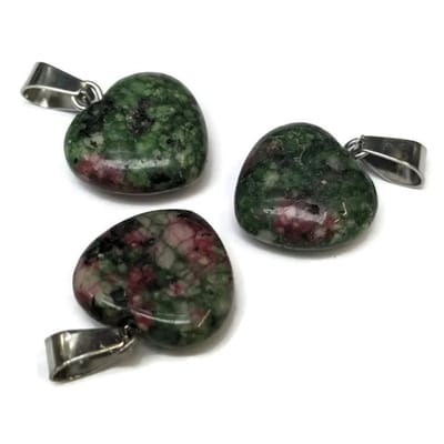 Aramat Jewels | Hangers | Natuursteen Groene Zoisiet Hartjes Hanger | | | |15mm | Staal | Volwassenen | Verkleurd niet