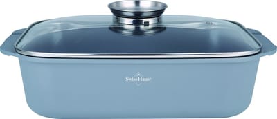 Swiss Haus® BRP34S Braadpan Inductie met Aroma Deksel - Ø 34 cm / 6.5 Liter - PFAS Vrij - Braadslede Voor Alle Warmtebronnen - Pan met Sapphire™ Antiaanbaklaag - Grijs