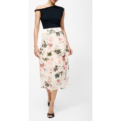French Connection Candice Satin Ggt Overlay Skir Cream/scarlet Red Mu Size: 10 | Midi Skirts Outlet | Dames | Creme