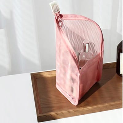 1 Pièce Pliable Zippé Voyage Maquillage Pinceau Sac Portable Maille Cosmétique Sac Voyage Maquillage Sac Brosse à Dents Lavage Organisateur rose