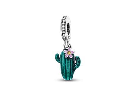 Fler® | Bedel | Past op populaire bedel armbanden (standaard-3mm) | armbandbedel | Cactus | Plant | Zomer | Reizen bedel | Vakantie Charm | Hangbedel Charm | 925 Sterling Zilver | Emaille | Groen | Zwart | Roze | Zirkonia | Cadeau | Valentijn kado