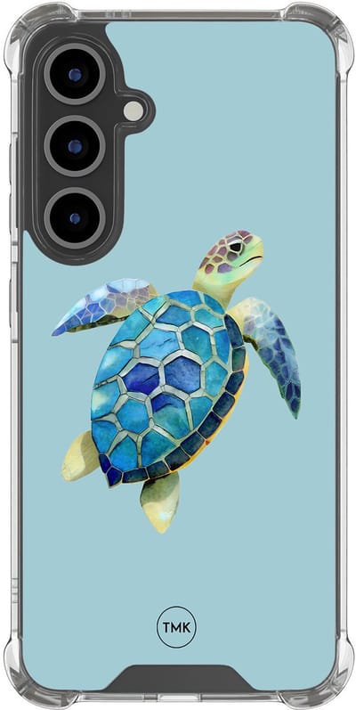 Shockproof hoesje geschikt voor Samsung Galaxy S25 FE - Schildpad - Schokbestendig - Verhoogde randen - TPU case - Extra Sterke Back Cover - Print - Transparant, Blauw