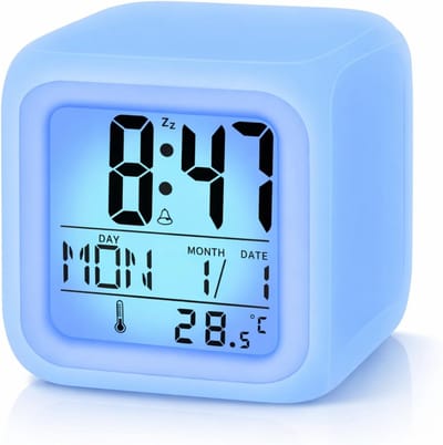 Digitale Wekker - Kinderwekker Nachtlampje - Tijd Bijhouden - 7 Kleuren Verlichting - Batterij Aangedreven - Wit