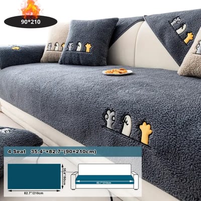 Livano Bankhoes - Bankbeschermer - Stretch - Sofa Cover - Pluche - Donkergrijs - 4 Zits 90x210