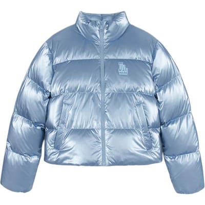 Veste matelassée à col montant et fermeture éclair à manches longues de couleur unie MLB pour femme, vêtement d'extérieur Bleu ciel 3FDJB2346-07SBS S white