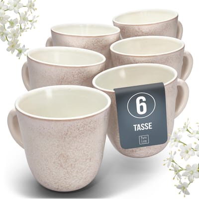 Pure Living Ibiza Light Koffiemokken Voor 6 Personen - 435ml - Roze - Aardewerk - Krasbestendig - Vaatwasserbestendig