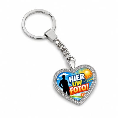 Gepersonaliseerde Hart Sleutelhanger met Foto en Gravure – Zilverkleurige Hartvormige Sleutelring met Fotoprint op Voorzijde en Naamgravure op Achterzijde – Persoonlijk Cadeau voor Haar en Hem