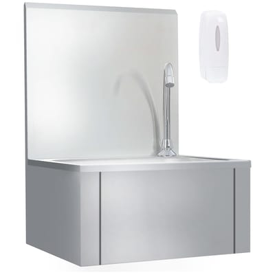 vidaXL - Wasbak - met - kraan - en - zeepdispenser - roestvrij - staal