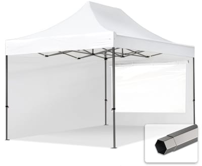 3x4,5m Easy Up partytent Vouwpaviljoen, PREMIUM staal 40mm met zijwanden (panorama), wit