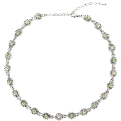 Behave - Zilverkleur ketting met groene bloemen - Vintage romantisch
