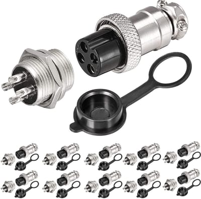 Ronde 4-Pins Metaal Montage Stekker voor Kabelverbindingen met Rubber Beschermkap - 20 Stuks, Geschikt voor Elektronische Toepassingen en DIY Projecten