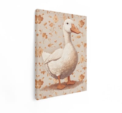 Artaza Canvas Schilderij Eend - 60x80 cm - Wanddecoratie Kinderkamer - Muurdecoratie Babykamer - Decoratie Dieren Bloemen Beige