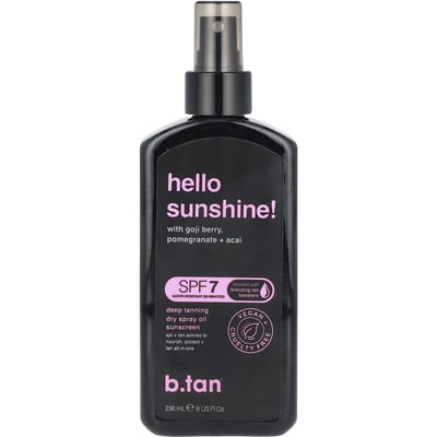 b.tan, Hello Sunshine! Deep Tan Dry Spray Oil Sunscreen, SPF 7, 8 fl oz (236 ml) black