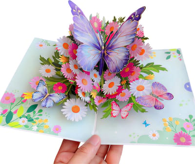 3D Vlinder Pop-Up Wenskaart – Decoratieve Postkaart voor Valentijn, Moederdag, Verjaardag, Jubileum & Bruiloft - Paars