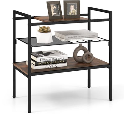 COSTWAY Bijzettafel met afneembare plaat en roosterplank, salontafel met metalen frame, opbergrek met 3 niveaus voor woonkamer, slaapkamer, industrieel design, 60 x 33,5 x 61 cm