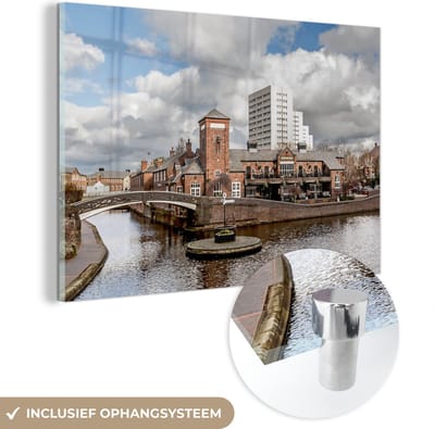 ® Glasschilderij 180x120 cm - Schilderij acrylglas - Wolkenformatie boven het Engelse Birmingham - Foto op glas - Muurdecoratie woonkamer - Wanddecoratie slaapkamer - Schilderijen