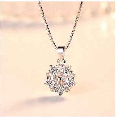 Zilverkleurige Bloemketting met Fonkelende Witte Steentjes – Verkrijgbaar in Roze of Witte Steen, Inclusief Sieradendoosje - Verkleurt niet - Sint en Kerst Kadotip!