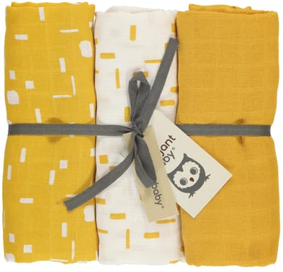 Briljant Baby Multidoek Hydrofiel XL Art - Swaddle - Inbakerdoek - 120 x 120 - Geel - 3 Stuks