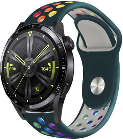 Strap-it Siliconen sport bandje - geschikt voor Huawei Watch GT / GT 2 / GT 3 / GT 3 Pro 46mm / GT 4 46mm / GT 5 & 5 Pro (46mm) / GT 2 Pro / GT Runner / Watch 3 & 3 Pro - dennengroen/kleurrijk