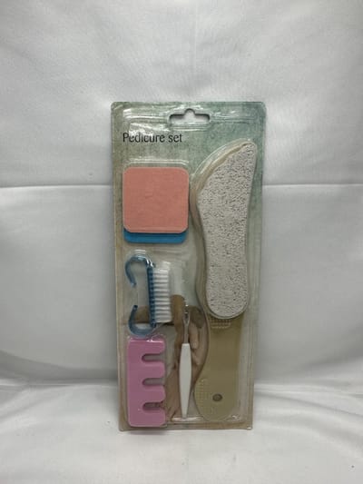 Pedicure set - 6-delige set - Voorzien van 2x schuurpads - Blauwe Nagelborstel - Puimsteen borstel - Teenspreider - Nagelriem verwijderaar - Persoonlijke verzorging - Geschikt voor voeten - Pedicure setjes