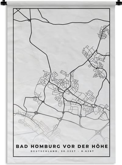 Wandkleed - Wanddoek - Bad Homburg von der Höhe - Plattegrond - Kaart - Stadskaart - 120x180 cm - Wandtapijt