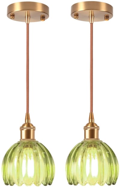 2 Stuks Hanglamp van Glas Vintage Kroonluchter voor Woonkamer Slaapkamer Keuken Groen