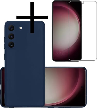 Hoesje - Met Screenprotector - Geschikt voor Samsung Galaxy S23 - Sterk & Shockproof - Back Cover - Siliconen Case - Telefoon Hoes - Donkerblauw