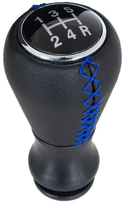 Modecar - Versnellingspookknop - Zwart Leer - Blauwe Stiksel - 5 Versnellingen