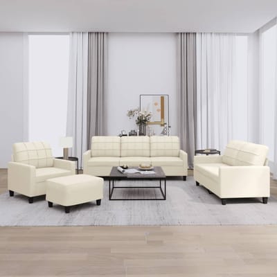 vidaXL - 4-delige - Loungeset - met - kussens - kunstleer - crème