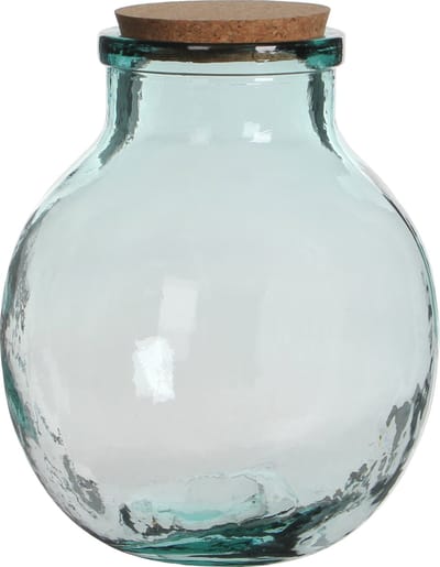 Mica Decorations Vaas Terrarium - rond - met kurk - glas - 21 x 25 cm - transparant - gerecycled glas - met kurk deksel