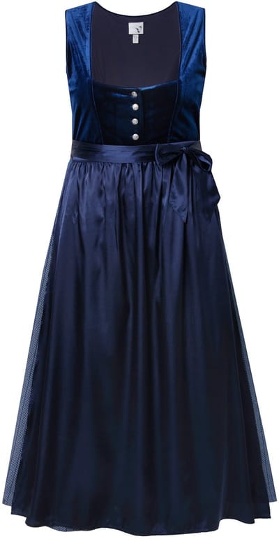 Ulla Popken - Dames - Dirndl stretchfluweel carréhals mouwloos - Marine - Maat 44